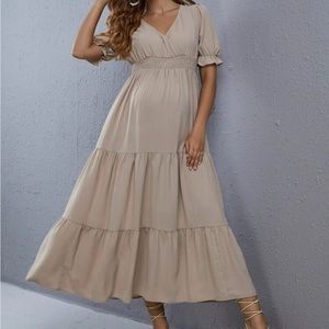 Maternity khaki long layered dress